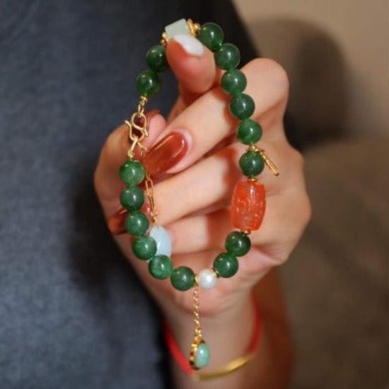 Hetian Jade and Red Agate Tibetan Totem Bracelet