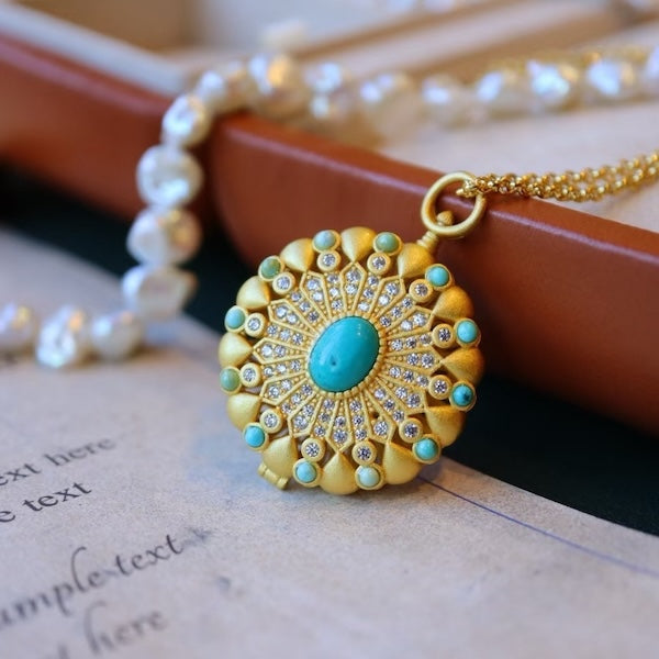 Tibetan Turquoise Gau Prayer Box Pendant Necklace