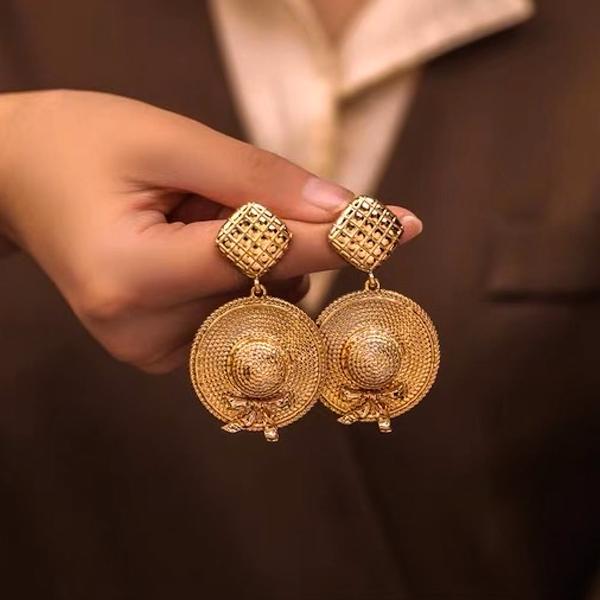 Vintage Style Straw Hat Drop Earrings