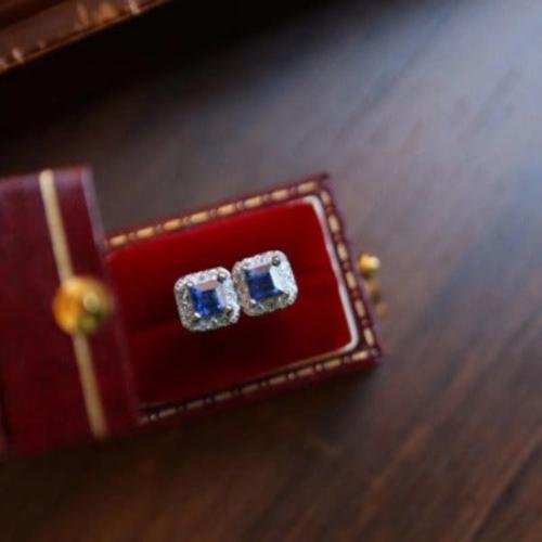 Fancy Square Sapphire Gem Earrings