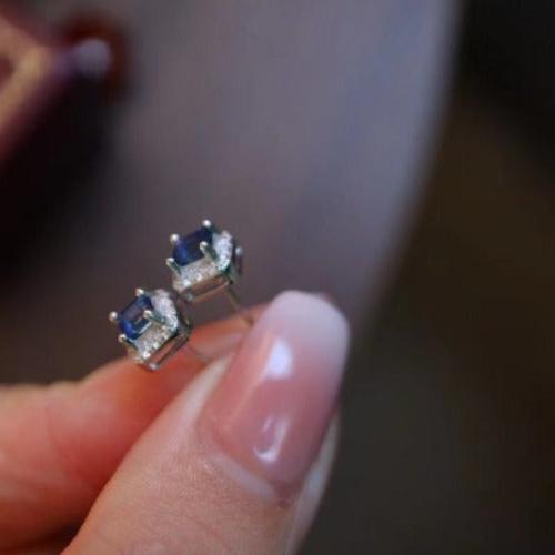 Fancy Square Sapphire Gem Earrings