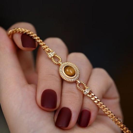 Chain Bracelet With Tiger Eye Stone