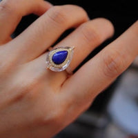 Lapislazuli Pear-cut Clear Quartz Crystal Ring 