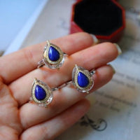 Lapislazuli Pear-cut Clear Quartz Crystal Ring 