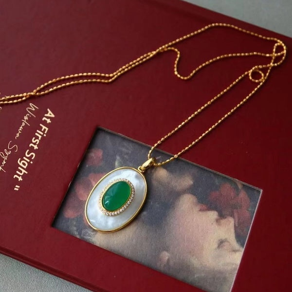 Royal Green Onyx MOP Oval Pendant - Pendant Only