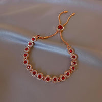 Rose Gold Plated Red Crystal Adjustable Chain Bracelet
