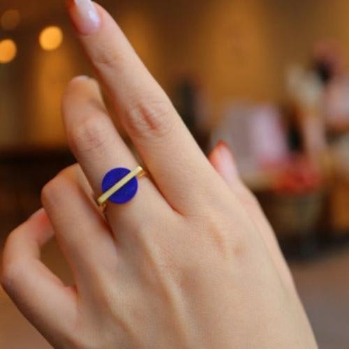 Minimalist Lapis Lazuli Round Gem Ring - adjustable