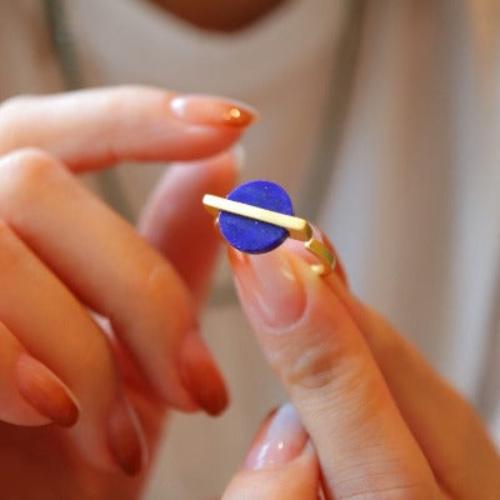 Minimalist Lapis Lazuli Round Gem Ring - adjustable