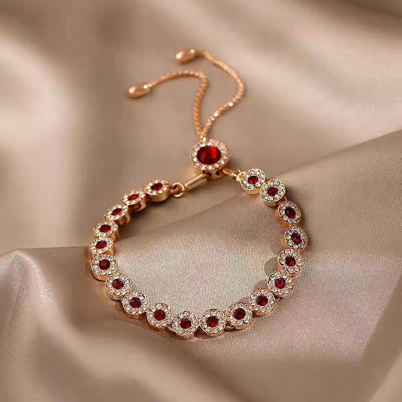 Rose Gold Plated Red Crystal Adjustable Chain Bracelet
