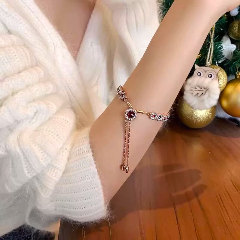 Rose Gold Plated Red Crystal Adjustable Chain Bracelet
