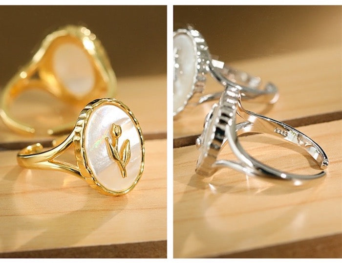 Timeless Mother of Pearl Tulip Rings