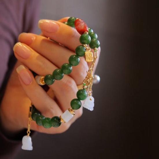 Hetian Jade and Red Agate Tibetan Totem Bracelet