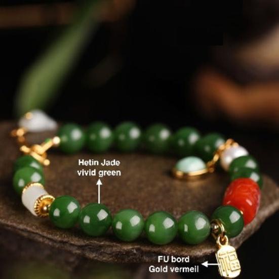 Hetian Jade and Red Agate Tibetan Totem Bracelet