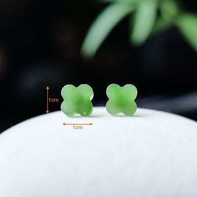 Hetian Jade Lucky Clover Ear Studs-18K gold