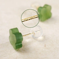 Hetian Jade Lucky Clover Ear Studs-18K gold