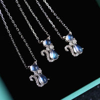 Sterling Silver Cute Cat Moonstone Necklace