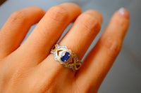 Sapphire Crown Ring - Real Sapphire - adjustable