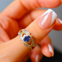 Sapphire Crown Ring - Real Sapphire - adjustable