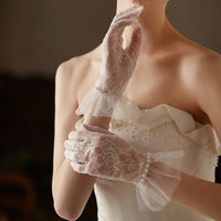 Delicate Lace Bride Gloves with Pearls