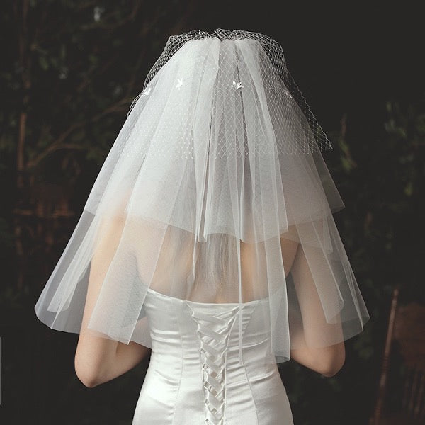 Elegant Three-tire Bride Veil with Face Cover Net