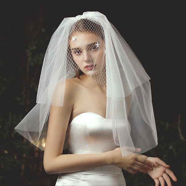 Elegant Three-tire Bride Veil with Face Cover Net