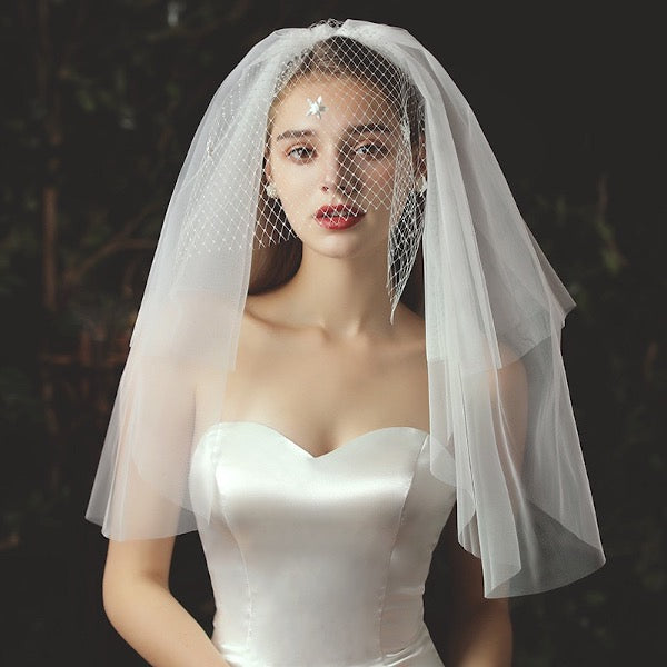 Elegant Three-tire Bride Veil with Face Cover Net