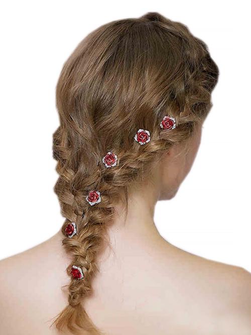 Romantic Red Rose Bridal Hairpins-One set of 8