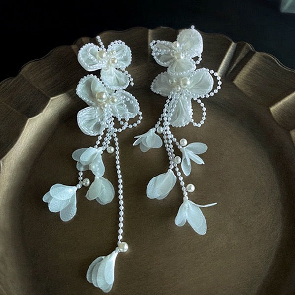 Lace Flower Crystal Bridal Earrings-No piercing