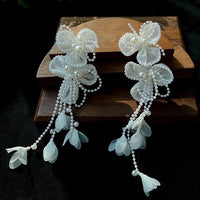 Lace Flower Crystal Bridal Earrings-No piercing