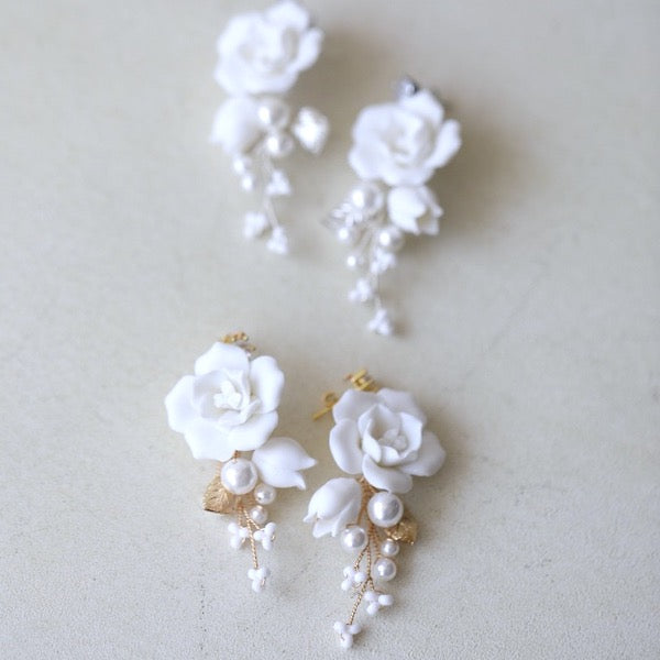 Handcrafted Ceramic Flower Bridal Earrings