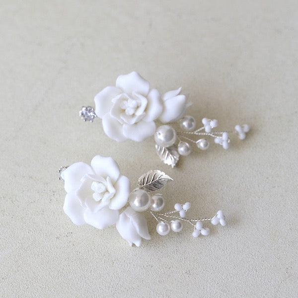 Handcrafted Ceramic Flower Bridal Earrings