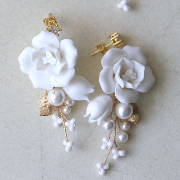 Handcrafted Ceramic Flower Bridal Earrings