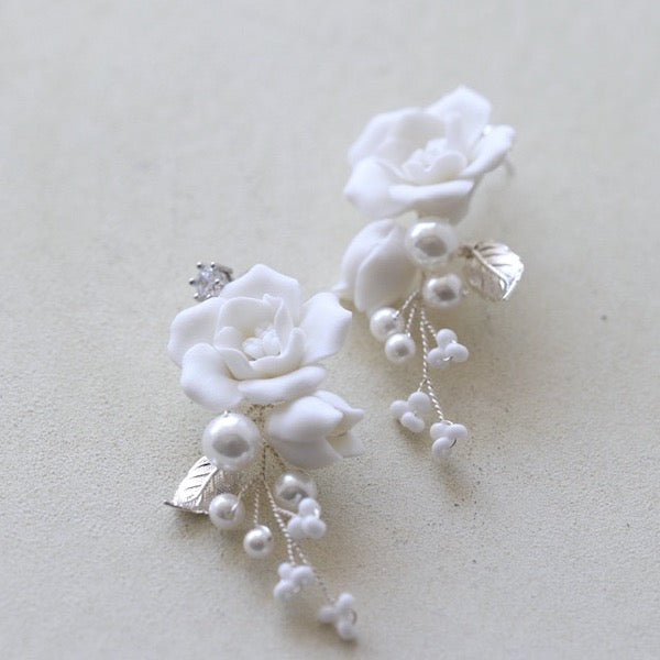 Handcrafted Ceramic Flower Bridal Earrings