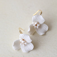 Handcrafted White Ceramic Flower Earrings