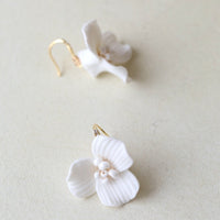 Handcrafted White Ceramic Flower Earrings