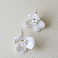 Handcrafted White Ceramic Flower Earrings