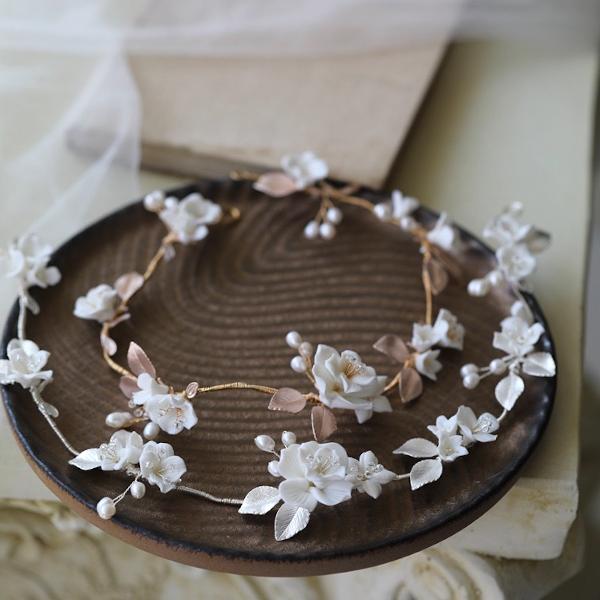 Ceramic Bridal Hair Vine with Rose gold/Silver Leaves