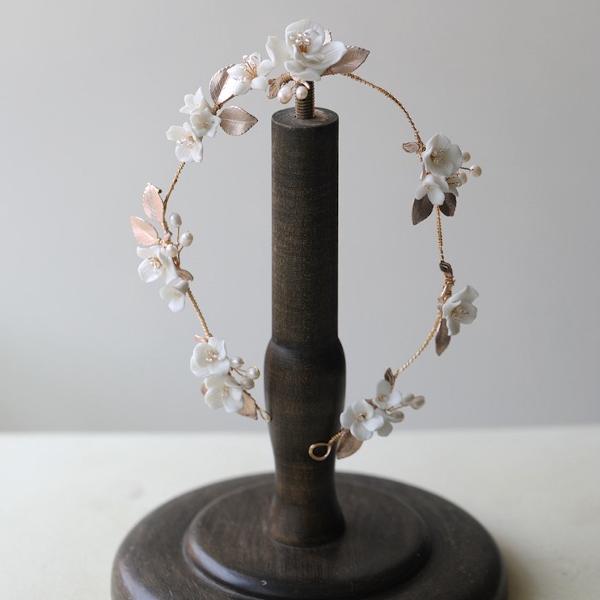 Ceramic Bridal Hair Vine with Rose gold/Silver Leaves