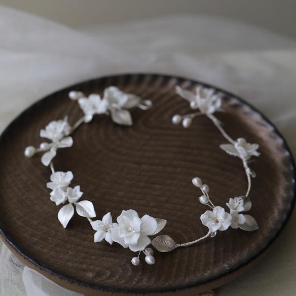 Ceramic Bridal Hair Vine with Rose gold/Silver Leaves