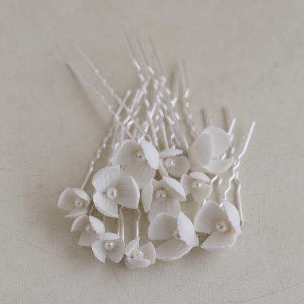 Handcrafted Ceramic Flowers Bridal Hairpins-One set of 8