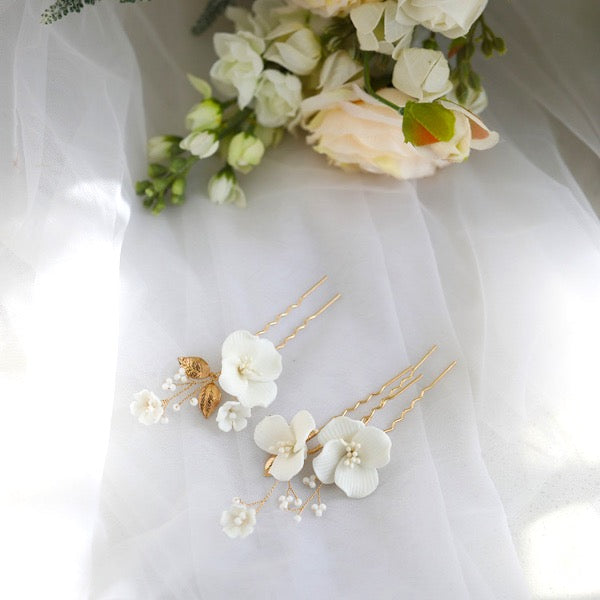 Ceramic Flowers Bridal Hairpins-One set of 3