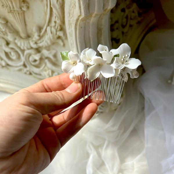 Ceramic Floral Bridal Hairpin-Green leaf