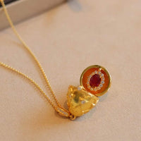 Real Ruby Royal Style Gold Egg Locket Pendant