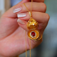 Real Ruby Royal Style Gold Egg Locket Pendant