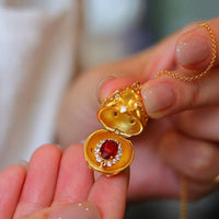 Real Ruby Royal Style Gold Egg Locket Pendant