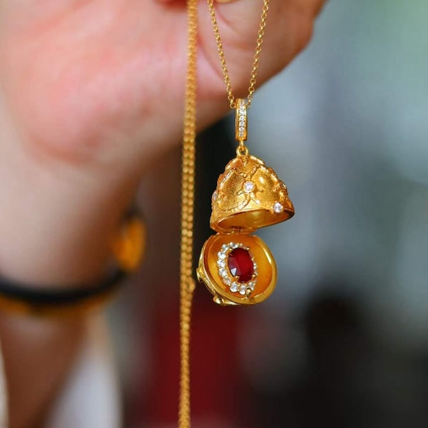 Real Ruby Royal Style Gold Egg Locket Pendant