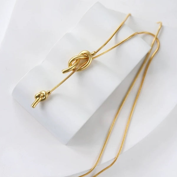 Longline Sweater Necklace with Knot-Gold n Silver