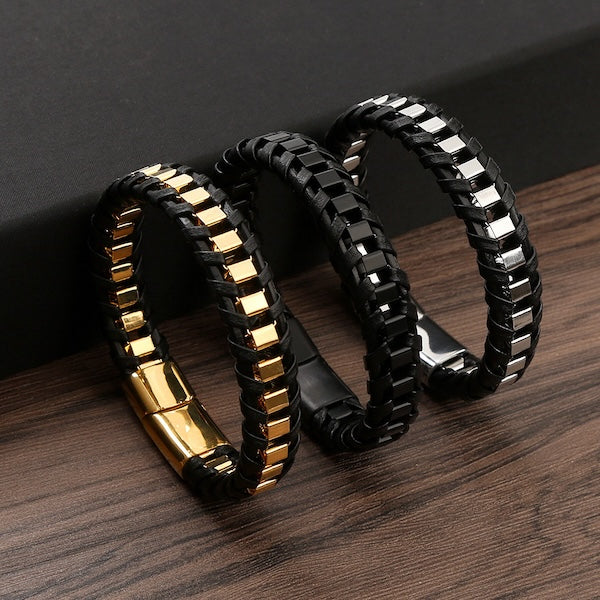 Leather and Steel Fashion Bracelet for Men