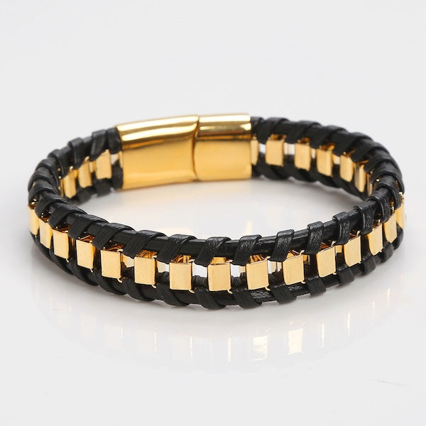 Leather and Steel Fashion Bracelet for Men