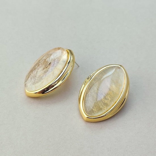 Bold Minimalist Gold Rutilated Quartz Earrings